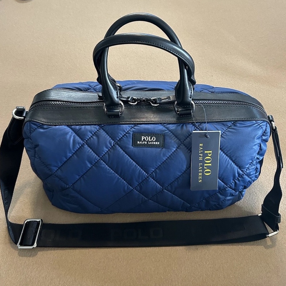 Polo Ralph Lauren Quilted Handbag/ Crossbody Duffle navy with long strap